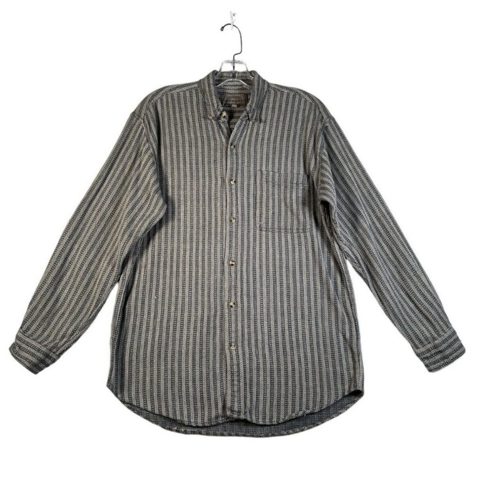 Bogari Studio Mens Shirt Sz M Beige Black Striped Long Sleeve Button Down Woven